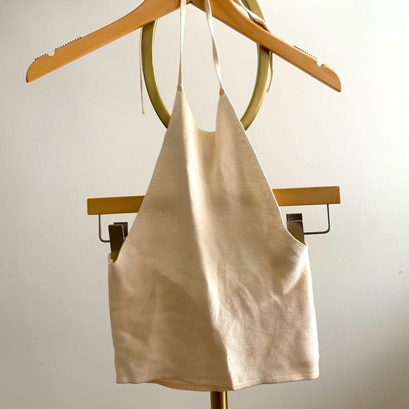 silence + noise Tops - Urban Outfitter’s Silence + Noise Tan Cream Halter Crop Top Small